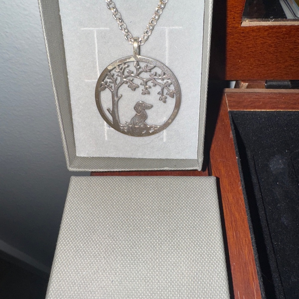 Silver Tree Dachshund Pendant Necklace